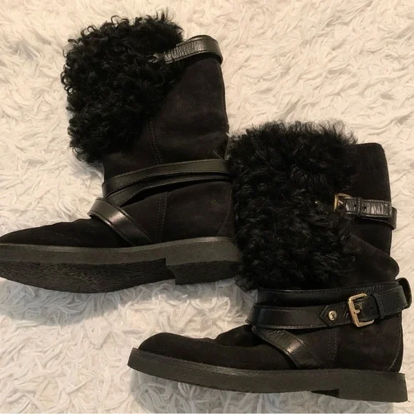 Louis Vuitton women shearling suede boots black - Picture 6 of 11